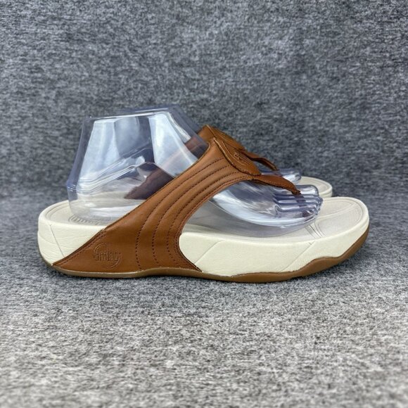 ✅Fitflop Sandals Woman’s 10 Walkstar III #030-017 Brown Leather Thong Flip Flops - Picture 6 of 9